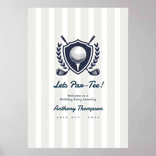 Póster Bienvenida de cumpleaños de golf preppy Navy & Clo (Frente)