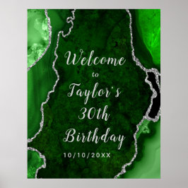 Póster Bienvenida de cumpleaños de Green and Silver Agate
