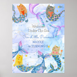 Póster Bienvenida de cumpleaños de la sirena del gato Pur