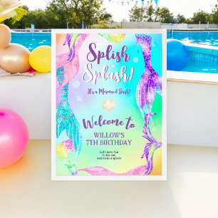 Póster Bienvenida de cumpleaños de los niños, sirena fies