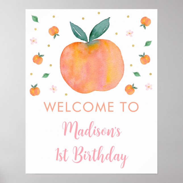 Póster Bienvenida de cumpleaños de One Sweet Peach (Frente)
