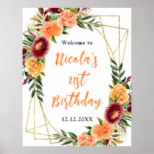 Bienvenida de cumpleaños de otoño Borgoña y Naranj