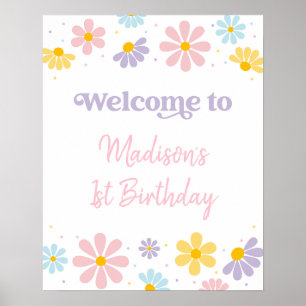 Póster Bienvenida de cumpleaños de Pastel Daisy Flower