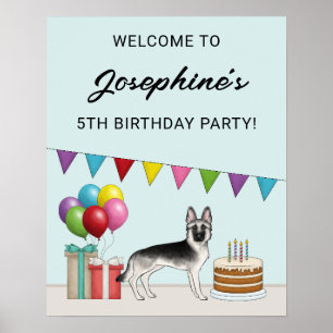 Póster Bienvenida de cumpleaños de Pastor Alemán Silver S