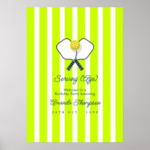 Póster Bienvenida de cumpleaños de pickleball neon (Edad)