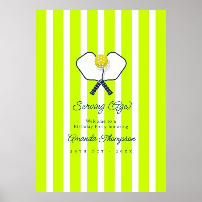 Póster Bienvenida de cumpleaños de pickleball neon (Edad) (Frente)