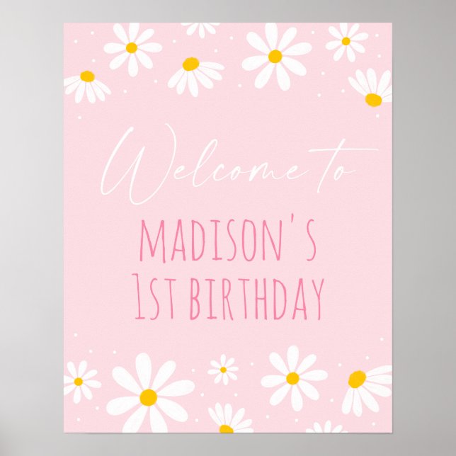 Póster Bienvenida de cumpleaños de Pink Daisy (Frente)