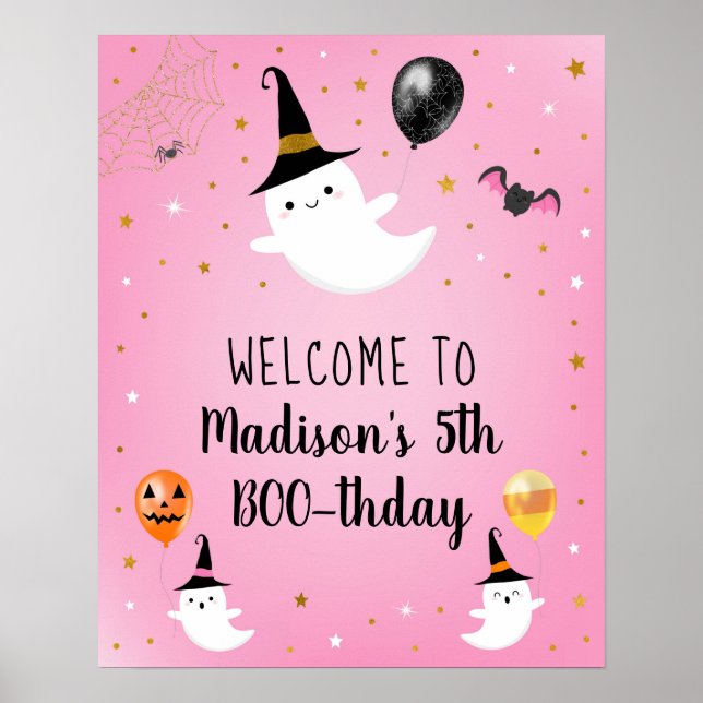 Póster Bienvenida de cumpleaños de Pink Ghost BOO Hallowe (Frente)