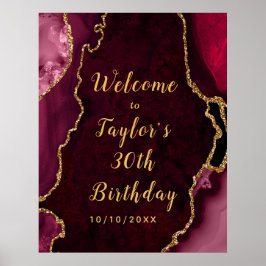 Póster Bienvenida de cumpleaños de Red and Gold Agate
