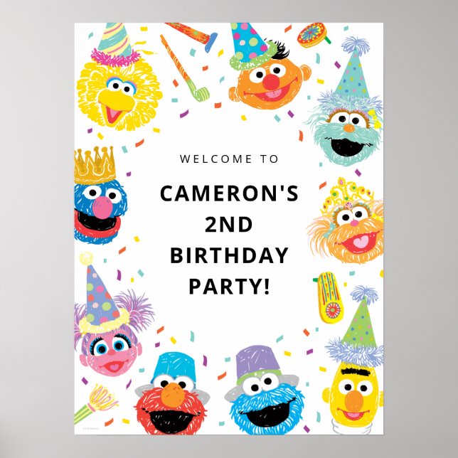 Póster Bienvenida de cumpleaños de Sesame Street Pals Con (Frente)