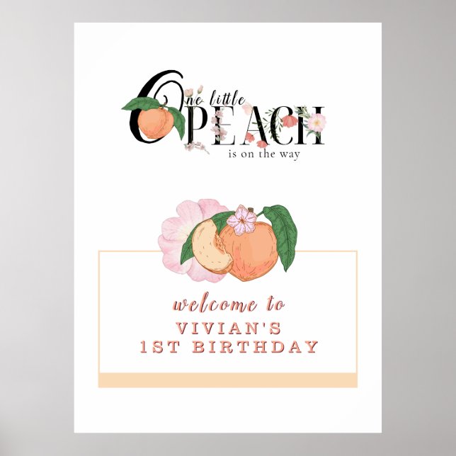 Póster Bienvenida de cumpleaños de Sweety Little Peach (Frente)