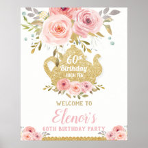 Bienvenida de cumpleaños de té floral rosa con est