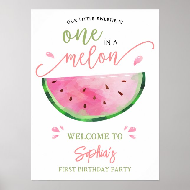 Póster Bienvenida de cumpleaños de una sandía de Melón (Frente)