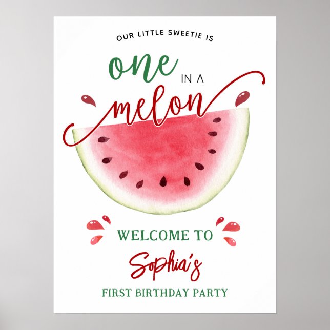 Póster Bienvenida de cumpleaños de una sandía de Melón (Frente)
