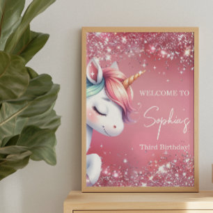 Póster Bienvenida de cumpleaños de unicornio de arcoíris