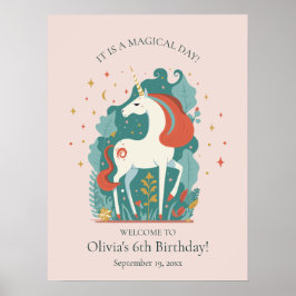 Póster Bienvenida de cumpleaños de Unicornio mágico