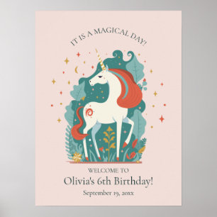 Póster Bienvenida de cumpleaños de Unicornio mágico