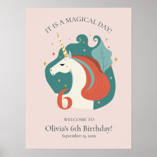 Póster Bienvenida de cumpleaños de Unicornio mágico