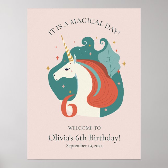 Póster Bienvenida de cumpleaños de Unicornio mágico (Frente)