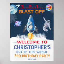 Póster Bienvenida de cumpleaños del Astronauta Blue Space