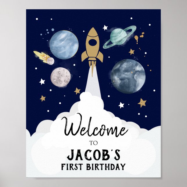 Póster Bienvenida de cumpleaños del astronauta del astron (Frente)