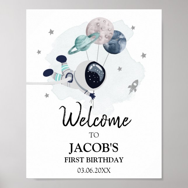 Póster Bienvenida de cumpleaños del astronauta del astron (Frente)