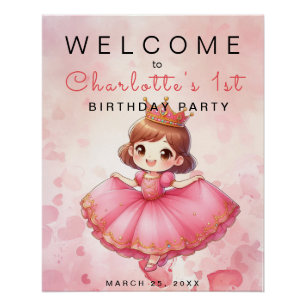 Póster Bienvenida de cumpleaños del Chica Princesa Rosa