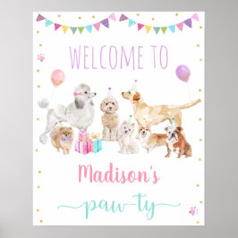 Póster Bienvenida de cumpleaños del Chica Rosa Paw-ty Dog