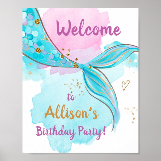Póster Bienvenida de cumpleaños del Chica Verde azulado M (Frente)