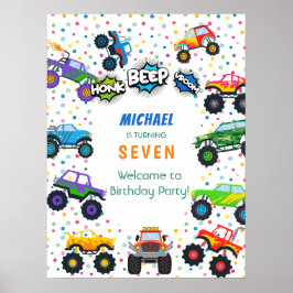 Póster Bienvenida de cumpleaños del chico del camión mons