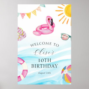 Póster Bienvenida de cumpleaños del Fiesta de la piscina