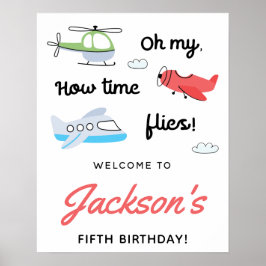 Póster Bienvenida de cumpleaños del Helicóptero de avión