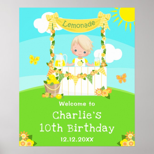 Póster Bienvenida de cumpleaños del niño con pelo de Blon (Frente)