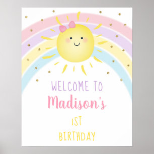 Póster Bienvenida de cumpleaños del Pastel de Oro Rosado