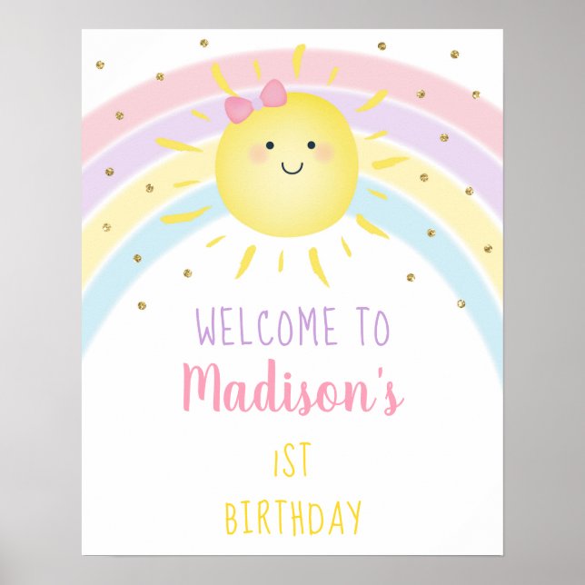 Póster Bienvenida de cumpleaños del Pastel de Oro Rosado  (Frente)
