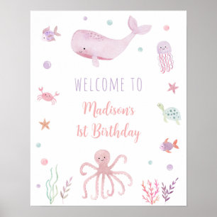 Póster Bienvenida de cumpleaños del Pastel Rosa Bajo el M