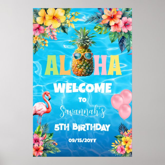 Póster Bienvenida de cumpleaños en la fiesta de la piscin (Frente)