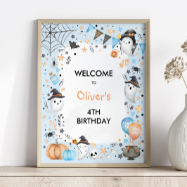 Póster Bienvenida de cumpleaños fantasma Spooky Boo Blue 