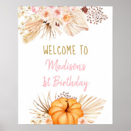 Póster Bienvenida de cumpleaños floral de Little Pumpkin 