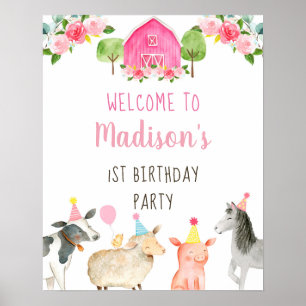 Póster Bienvenida de cumpleaños floral de Pink Farm Barny