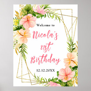 Póster Bienvenida de cumpleaños floral de selva tropical