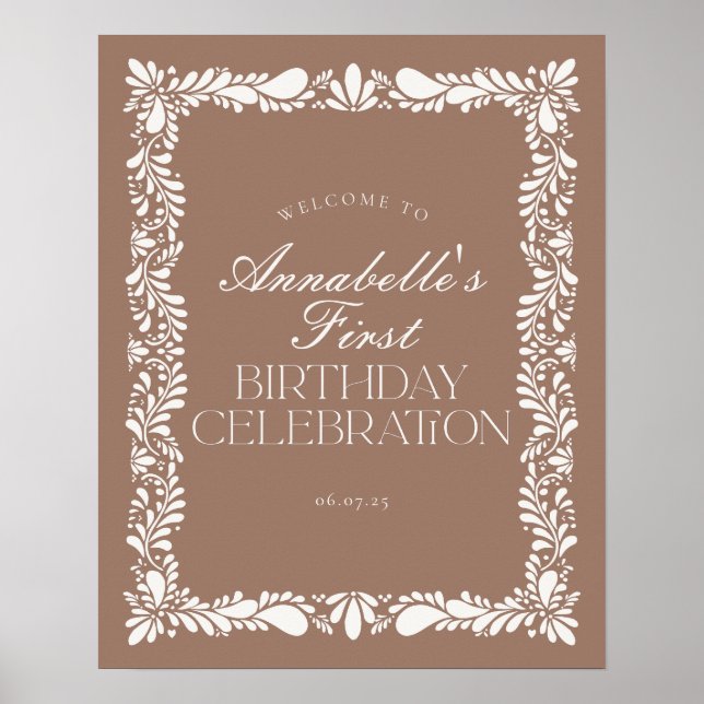 Póster Bienvenida de cumpleaños Mocha Brown Talavera Fies (Frente)