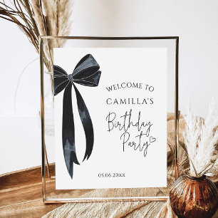 Póster Bienvenida de cumpleaños moderno Black Bow
