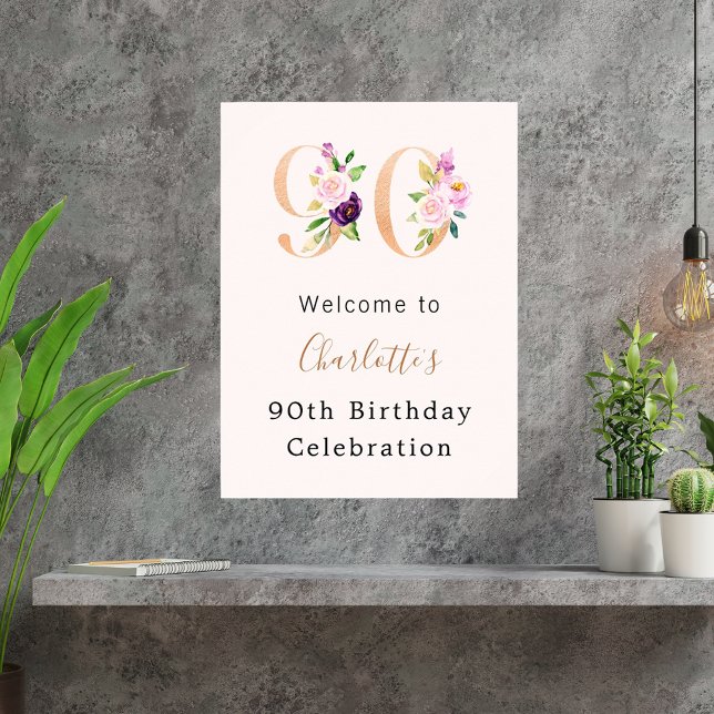 Póster Bienvenida de cumpleaños número 90 florals rosa de (Subido por el creador)