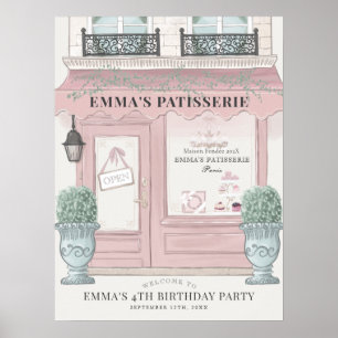 Póster Bienvenida de cumpleaños rosa de panadería frances