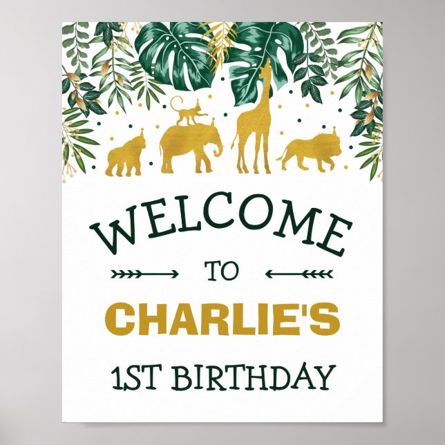 Póster Bienvenida de cumpleaños tropical para animales de (Frente)