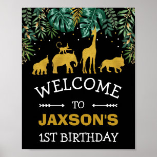 Póster Bienvenida de cumpleaños tropical Safari Jungle WI