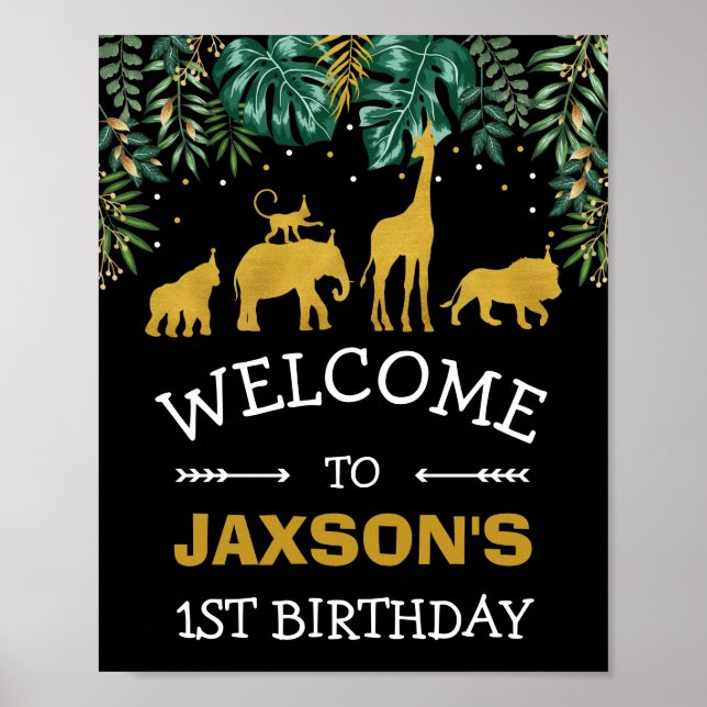 Póster Bienvenida de cumpleaños tropical Safari Jungle WI (Frente)