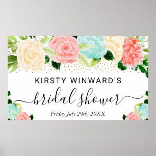 Póster Bienvenida de Desayuno Nupcial de Flores Boho Rosa