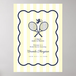 Póster Bienvenida de ducha nupcial de tenis elegante de N